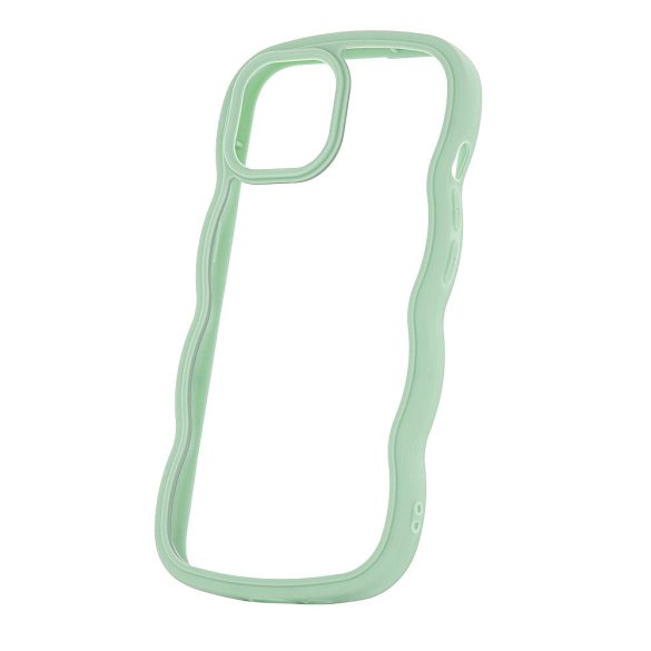 Husa spate iPhone 15 (6.1"), carcasa TPU, cadru ondulat, transparent/verde, Wave