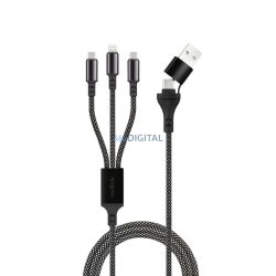   2xType-C / iPhone 8pin - cablu de date USB / Type-C, încărcare rapidă, împletitură din nailon, 66W, 1M, negru, Maxlife