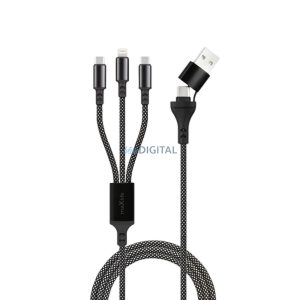 2xType-C / iPhone 8pin - cablu de date USB / Type-C, încărcare rapidă, împletitură din nailon, 66W, 1M, negru, Maxlife