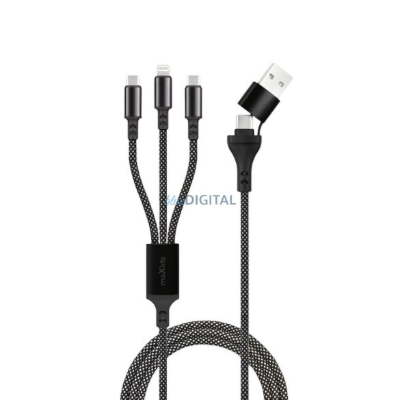 2xType-C / iPhone 8pin - cablu de date USB / Type-C, încărcare rapidă, împletitură din nailon, 66W, 1M, negru, Maxlife