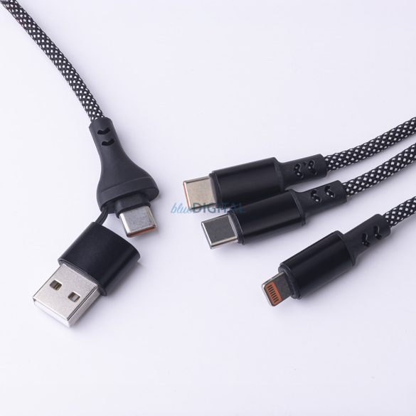 2xType-C / iPhone 8pin - cablu de date USB / Type-C, încărcare rapidă, împletitură din nailon, 66W, 1M, negru, Maxlife