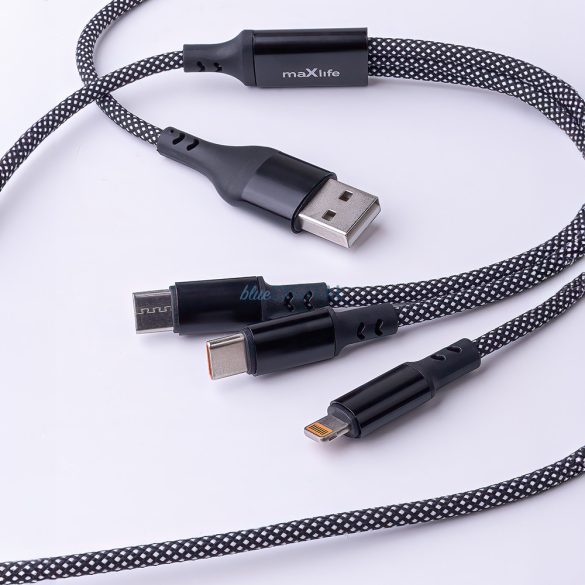 2xType-C / iPhone 8pin - cablu de date USB / Type-C, încărcare rapidă, împletitură din nailon, 66W, 1M, negru, Maxlife