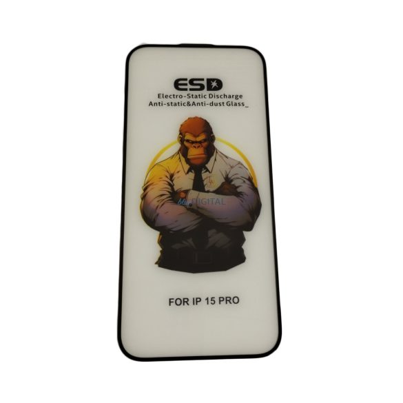 iPhone 15 Pro (6.1") folie de sticlă frontală, temperată, cadru negru, 9H, acoperire completă, ESD (fără ambalaj și accesorii)