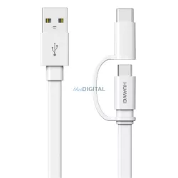   Cablu de date 2in1 Type-C / micro USB, fabricat, 1.5M, 2A, alb, Huawei AP55s
