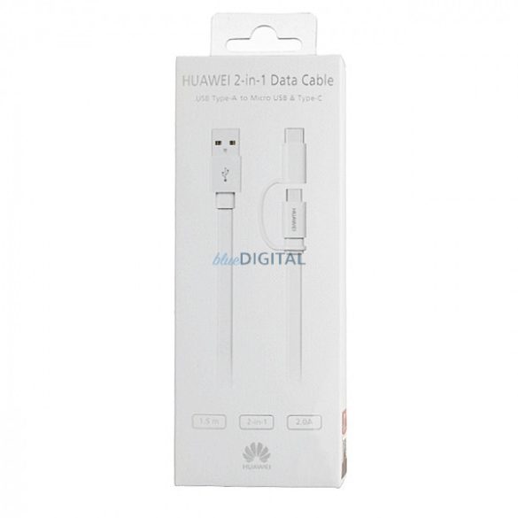 Cablu de date 2in1 Type-C / micro USB, fabricat, 1.5M, 2A, alb, Huawei AP55s