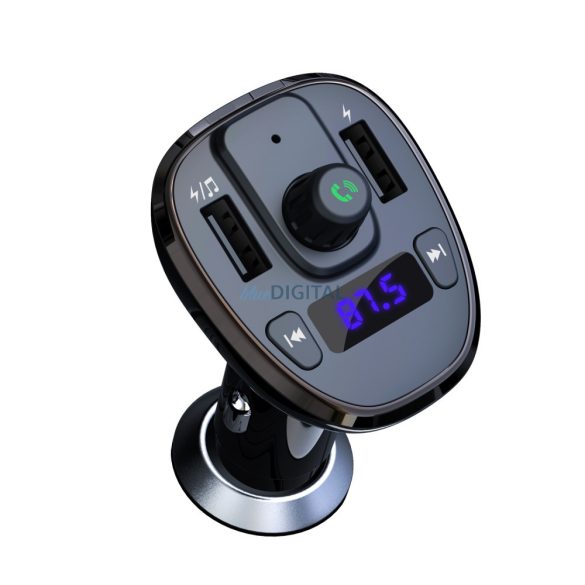 Transmițător FM Bluetooth, 2xUSB, afișaj LED, 3A, negru, XO-BCC05