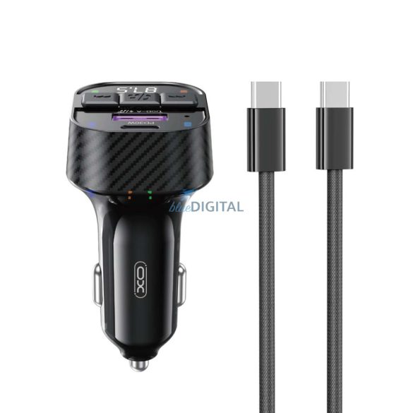 Transmițător FM Bluetooth, 1xUSB 1xconector Type-C / cablu Type-C la Type-C, PD, 3A / 30W, BT5.3, negru, XO-BCC17