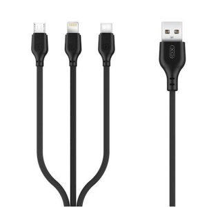 XO NB103 3in1 iPhone 8pin Type-C Micro USB cablu de date negru 1m 2.1A
