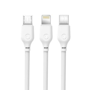 XO NB103 3in1 iPhone 8pin Type-C Micro USB cablu de date alb 1m 2.1A