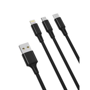 XO NB173 3in1 iPhone 8pin Type-C Micro USB cablu de date negru 1.2m 2.4A