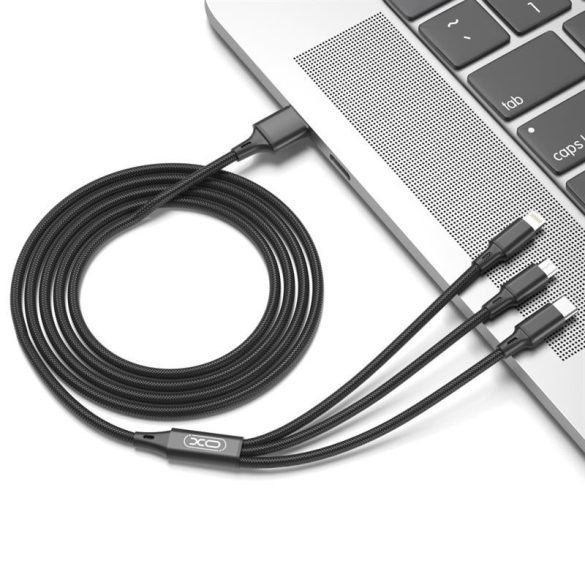 XO NB173 3in1 iPhone 8pin Type-C Micro USB cablu de date negru 1.2m 2.4A