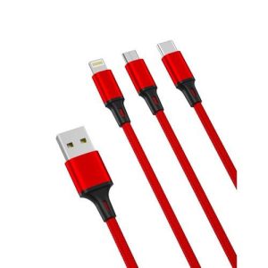 XO NB173 3in1 iPhone 8pin-Type-C Cablu de date micro USB roșu 1,2 m 2,4 A