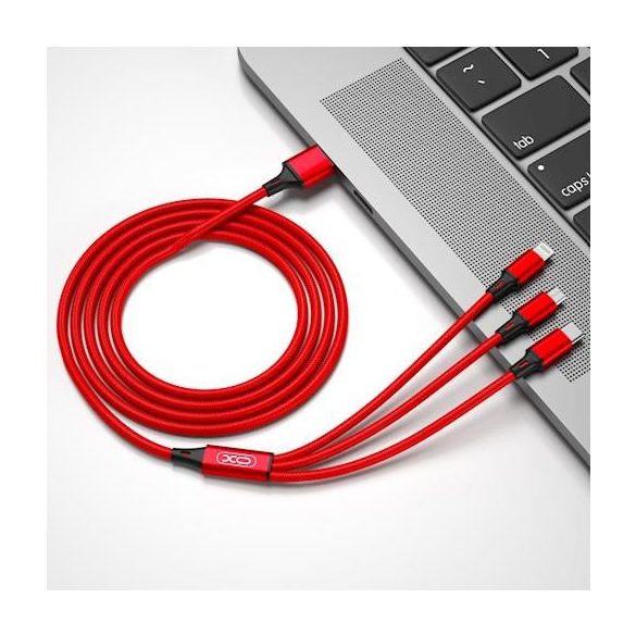 XO NB173 3in1 iPhone 8pin-Type-C Cablu de date micro USB roșu 1,2 m 2,4 A