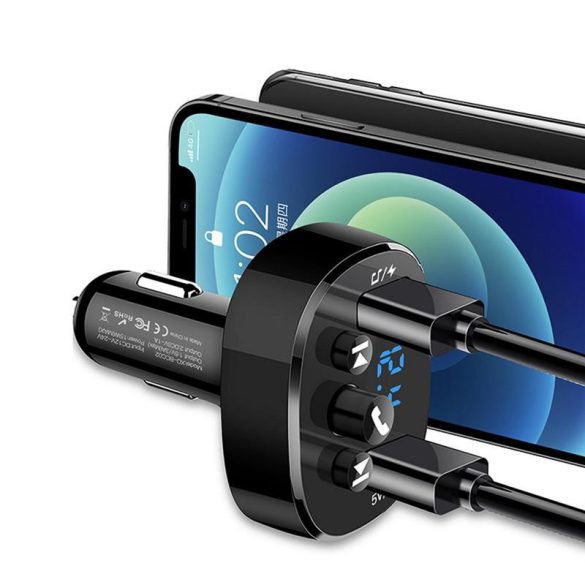 Transmițător FM Bluetooth, 2xUSB, 15W / 5V/ 3.1A, negru, XO-BCC02