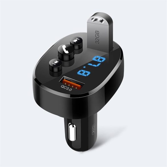 Transmițător FM Bluetooth, 2xUSB, afișaj LED, 18W, QC3.0, negru, XO-BCC03
