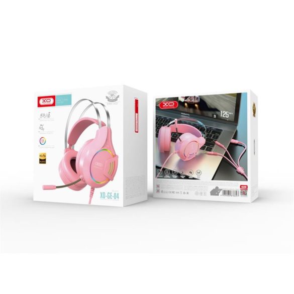 Căști stereo pentru gamer XO GE-04 roz cu microfon (mufă de 3,5 mm)