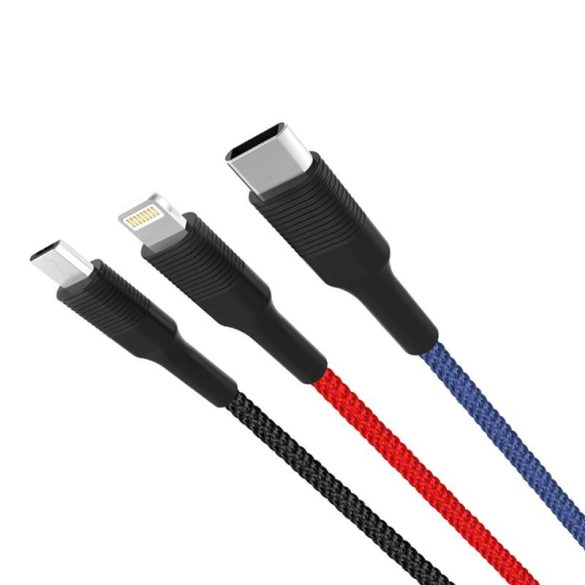 Cablu de date XO-NB54 3in1 cu micro USB + iPhone 8pin + conector tip C 3A