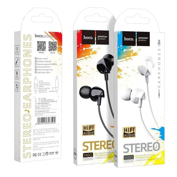 Căști stereo cu mufă de 3,5 mm, alb, Hoco M60