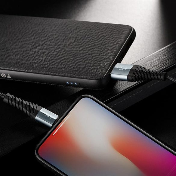 Hoco X38 iPhone 8pin cablu de date din material negru 1m 2.4A
