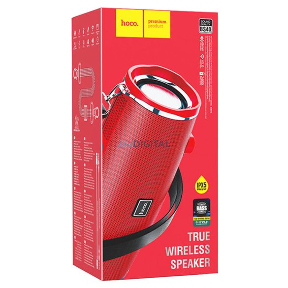 Hoco BS40 difuzor bluetooth, 2x 7W, IPX5, montabil pe umăr, roșu