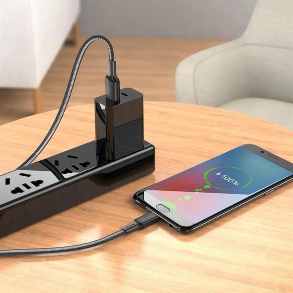 Cablu de date micro USB pentru încărcare rapidă, încărcare rapidă, 2.4A, 1M, acoperit cu material, negru, Hoco X69