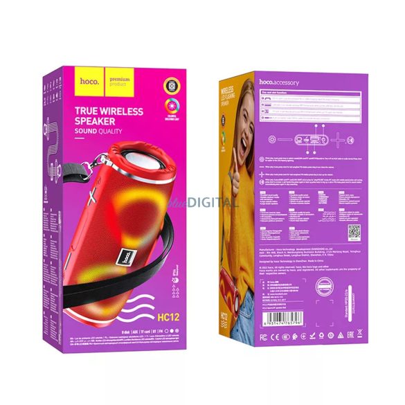 Difuzor bluetooth Hoco HC12 cu cârlig, 10W, iluminare RGB, roșu, IPX4