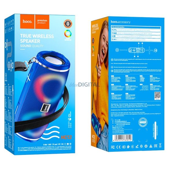 Difuzor bluetooth Hoco HC12 cu cârlig, 10W, iluminare RGB, albastru, IPX4