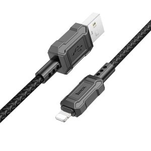 Cablu de date iPhone 8pin, 1M, 2.4A, negru, împletit PVC, Hoco X94