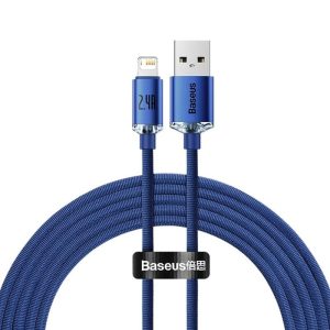 Cablu de date pentru încărcare rapidă iPhone cu 8 pini, albastru, 1,2 M, 2,4 A, seria Baseus Crystal Shine