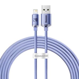 Cablu de date pentru încărcare rapidă iPhone cu 8 pini, violet, 1,2 M, 2,4 A, seria Baseus Crystal Shine
