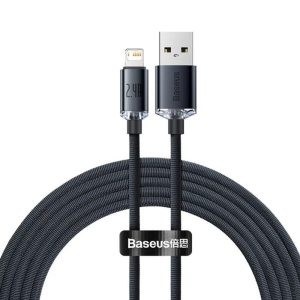 Cablu de date pentru încărcare rapidă iPhone cu 8 pini, negru, 2M, 2.4A, seria Baseus Crystal Shine