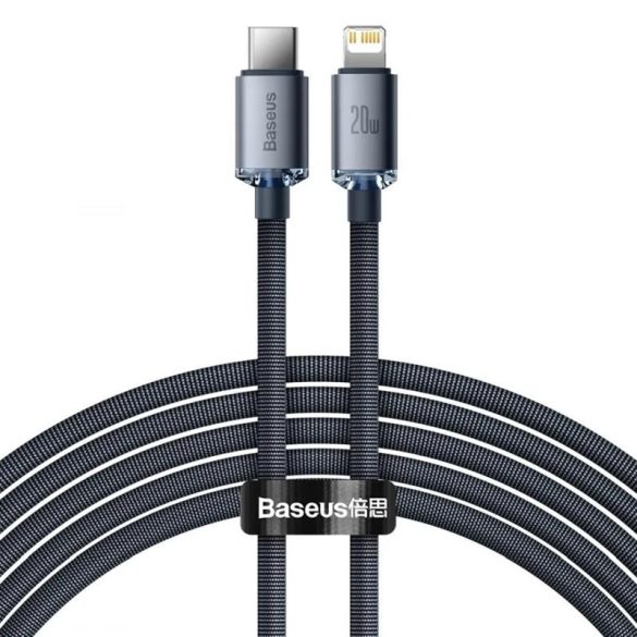 Tip C - Cablu de date pentru încărcare rapidă iPhone cu 8 pini, încărcare rapidă, acoperit cu material, negru, 2M, 20W, seria Baseus Crystal Shine