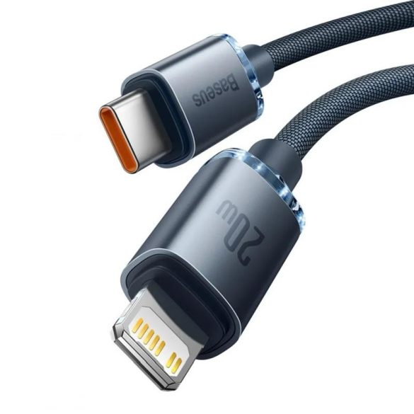Tip C - Cablu de date pentru încărcare rapidă iPhone cu 8 pini, încărcare rapidă, acoperit cu material, negru, 2M, 20W, seria Baseus Crystal Shine