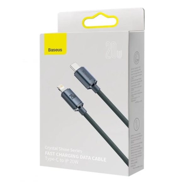 Tip C - Cablu de date pentru încărcare rapidă iPhone cu 8 pini, încărcare rapidă, acoperit cu material, negru, 2M, 20W, seria Baseus Crystal Shine