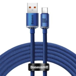 Cablu de date tip C, albastru, 1,2 M, 100 W, seria Baseus Crystal Shine