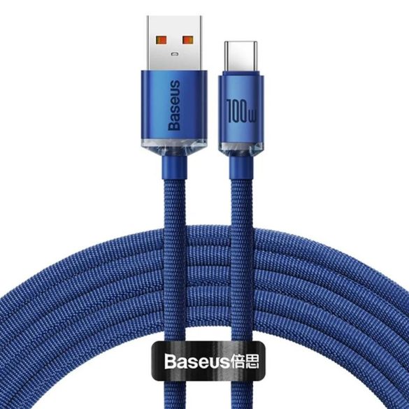 Cablu de date tip C, albastru, 1,2 M, 100 W, seria Baseus Crystal Shine