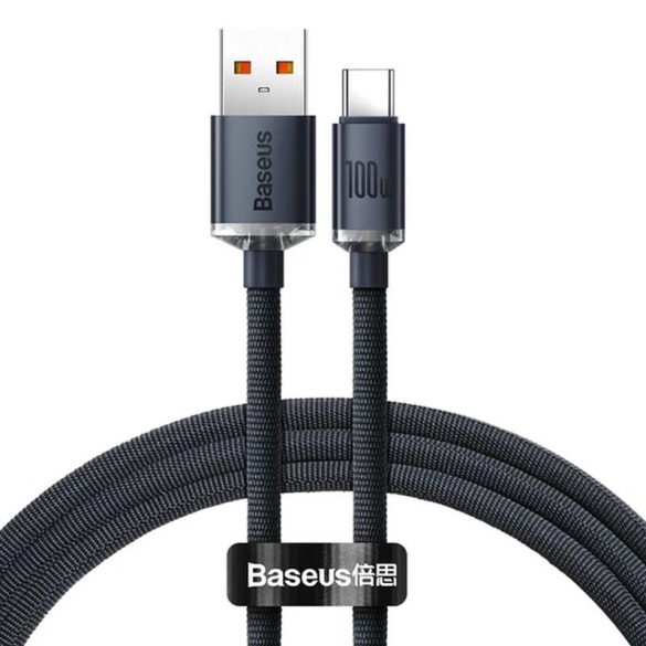 Cablu de date de încărcare rapidă de tip C, negru, 2M, 100W, seria Baseus Crystal Shine
