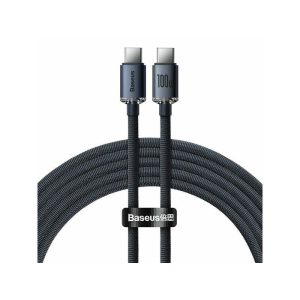 Type-C - Cablu de date de încărcare rapidă de tip C, acoperit cu material, negru, 1,2 M, 100 W, seria Baseus Crystal Shine