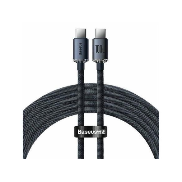 Type-C - Cablu de date de încărcare rapidă de tip C, acoperit cu material, negru, 1,2 M, 100 W, seria Baseus Crystal Shine