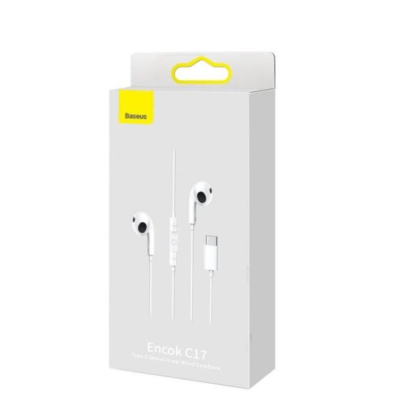 Căști stereo Baseus Encok C17 alb cu control al volumului cu conector de tip C