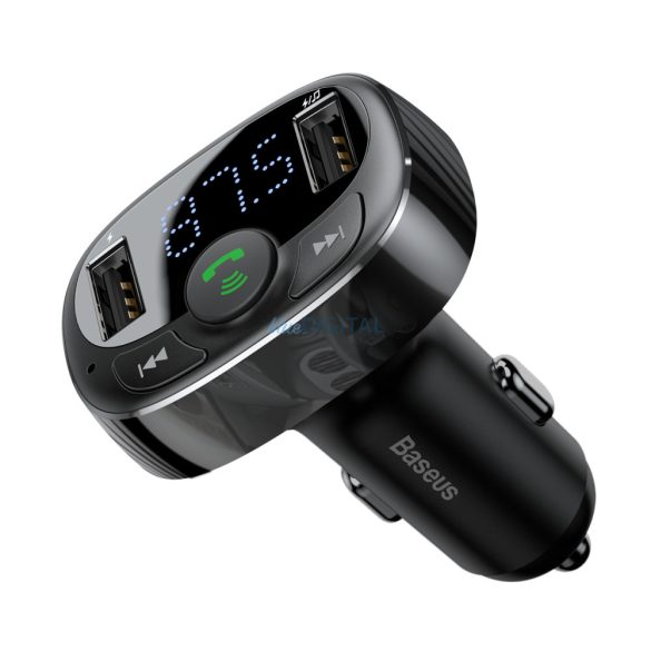 Transmițător FM Bluetooth, 2xUSB, cititor de carduri TF, afișaj LED, 3.4A, negru, Baseus S-09A