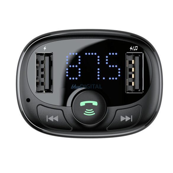 Transmițător FM Bluetooth, 2xUSB, cititor de carduri TF, afișaj LED, 3.4A, negru, Baseus S-09A