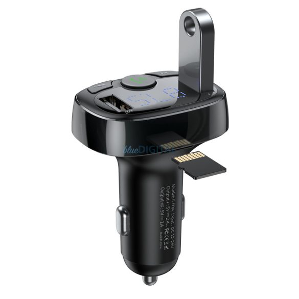 Transmițător FM Bluetooth, 2xUSB, cititor de carduri TF, afișaj LED, 3.4A, negru, Baseus S-09A