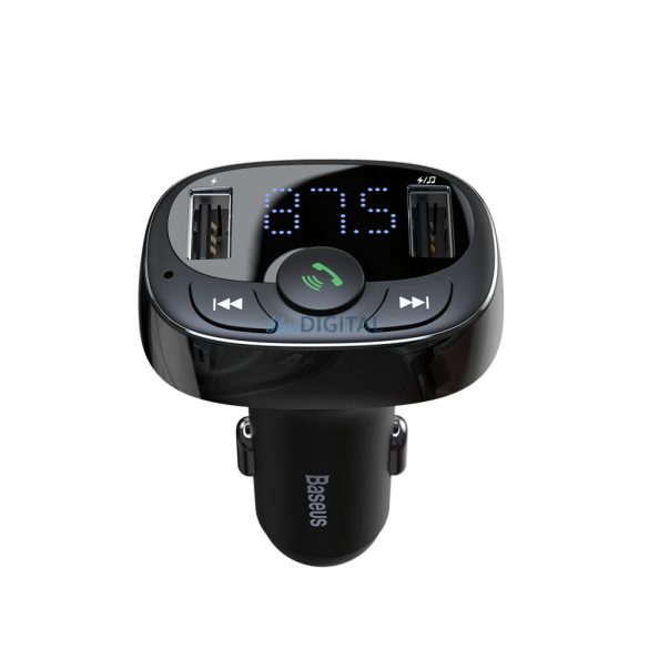 Transmițător FM Bluetooth, 2xUSB, cititor de carduri TF, afișaj LED, 3.4A, negru, Baseus S-09A