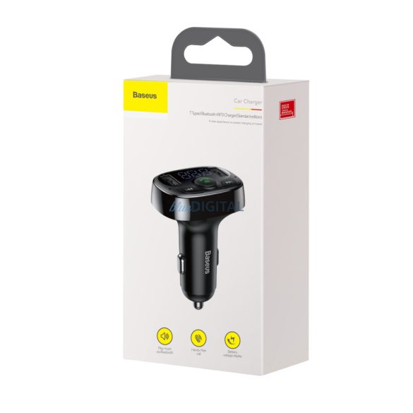 Transmițător FM Bluetooth, 2xUSB, cititor de carduri TF, afișaj LED, 3.4A, negru, Baseus S-09A