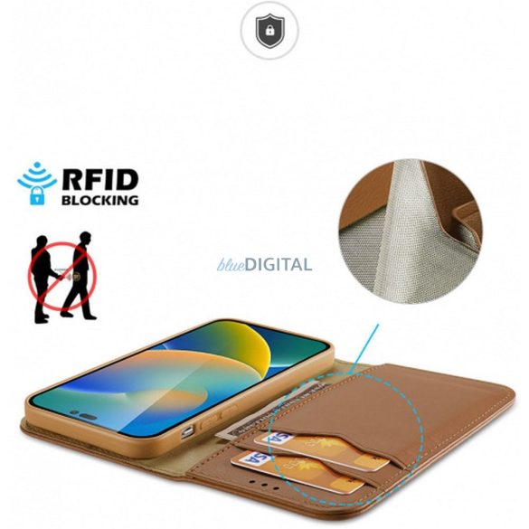 Husa telefon iPhone 15 (6.1"), husa carte, husa cu deschidere laterala, inchidere magnetica, piele, maro, Dux Ducis Hivo