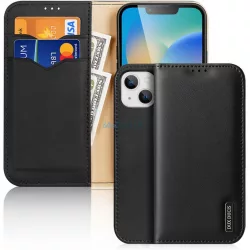   HUSĂ! - Husa pentru telefon iPhone 15 Plus (6,7"), husa carte, husa cu deschidere laterala, inchidere magnetica, piele, neagra, Dux Ducis Hivo