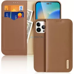   HUSĂ! - Husa pentru telefon iPhone 15 Pro (6.1"), husa carte, husa cu deschidere laterala, inchidere magnetica, piele, maro, Dux Ducis Hivo