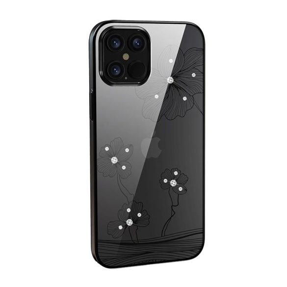 Husa spate iPhone 12 Pro Max (6.7"), carcasa TPU, model floral/piatra, negru, Devia Crystal Flora