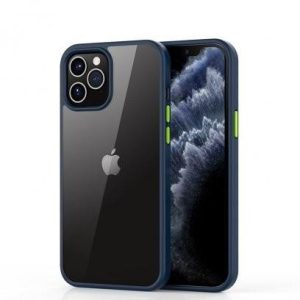 Husa spate iPhone 12 Pro Max (6.7") rezistenta la socuri, carcasa TPU, transparenta / cu rama albastra, Devia Shark